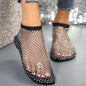 Hollow Flat Sandals With Rhinestone Design Round Toe Shoes For Women