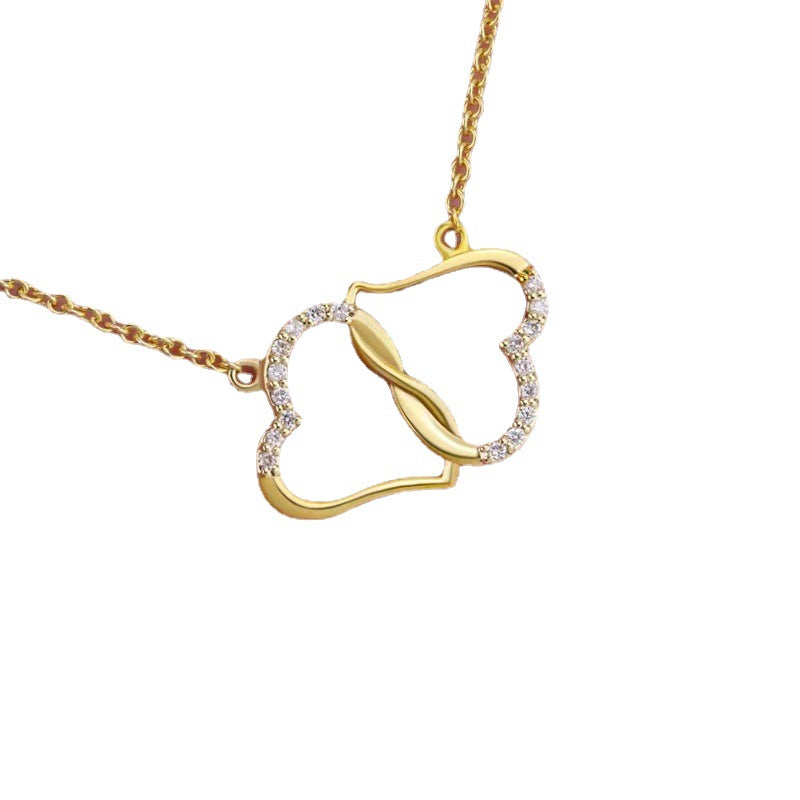 Fashion Double Heart Love Necklace With Rhinestones Inlaid Zircon